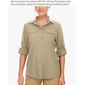 Generic Safari Sun Shirt Womens XL Grey Green UPF 50+ UV Protection Hiking
